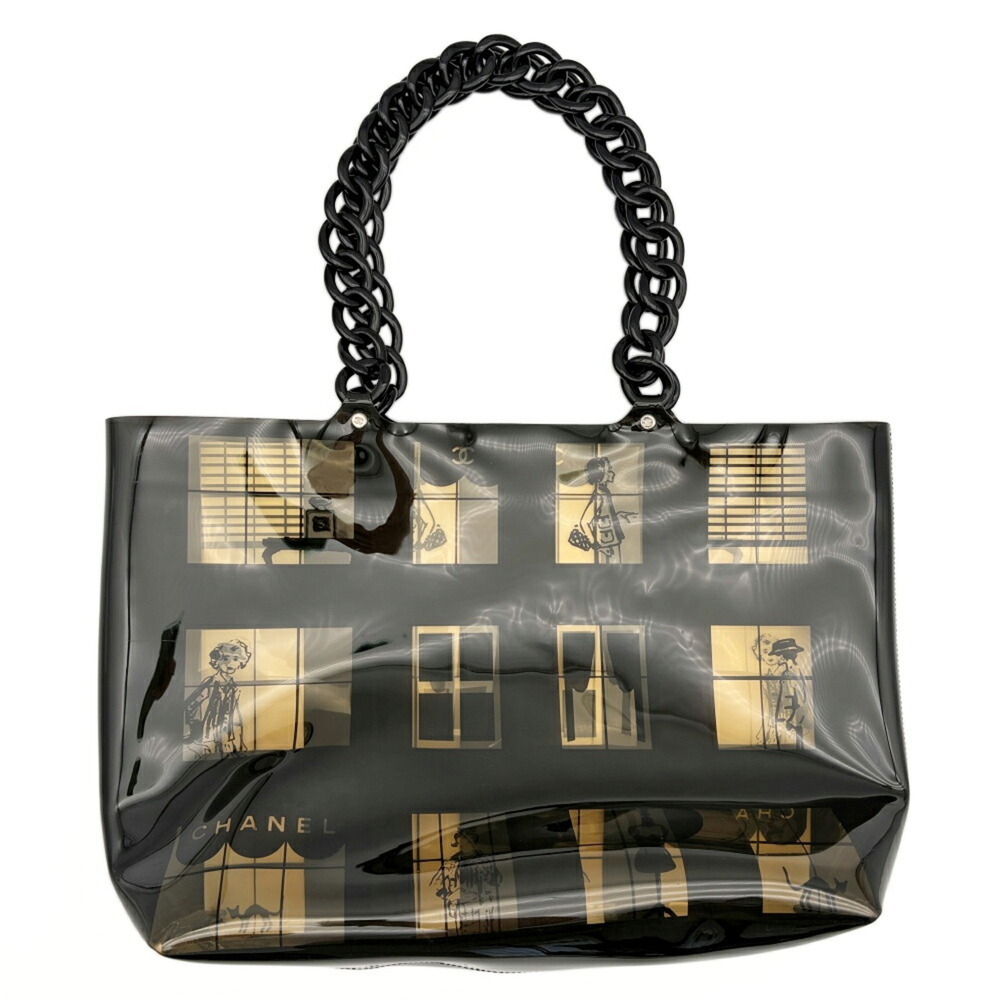 Chanel CHANEL Bag Windows Line Tote Black Clear Vinyl Chain Shoulder Coco Mark